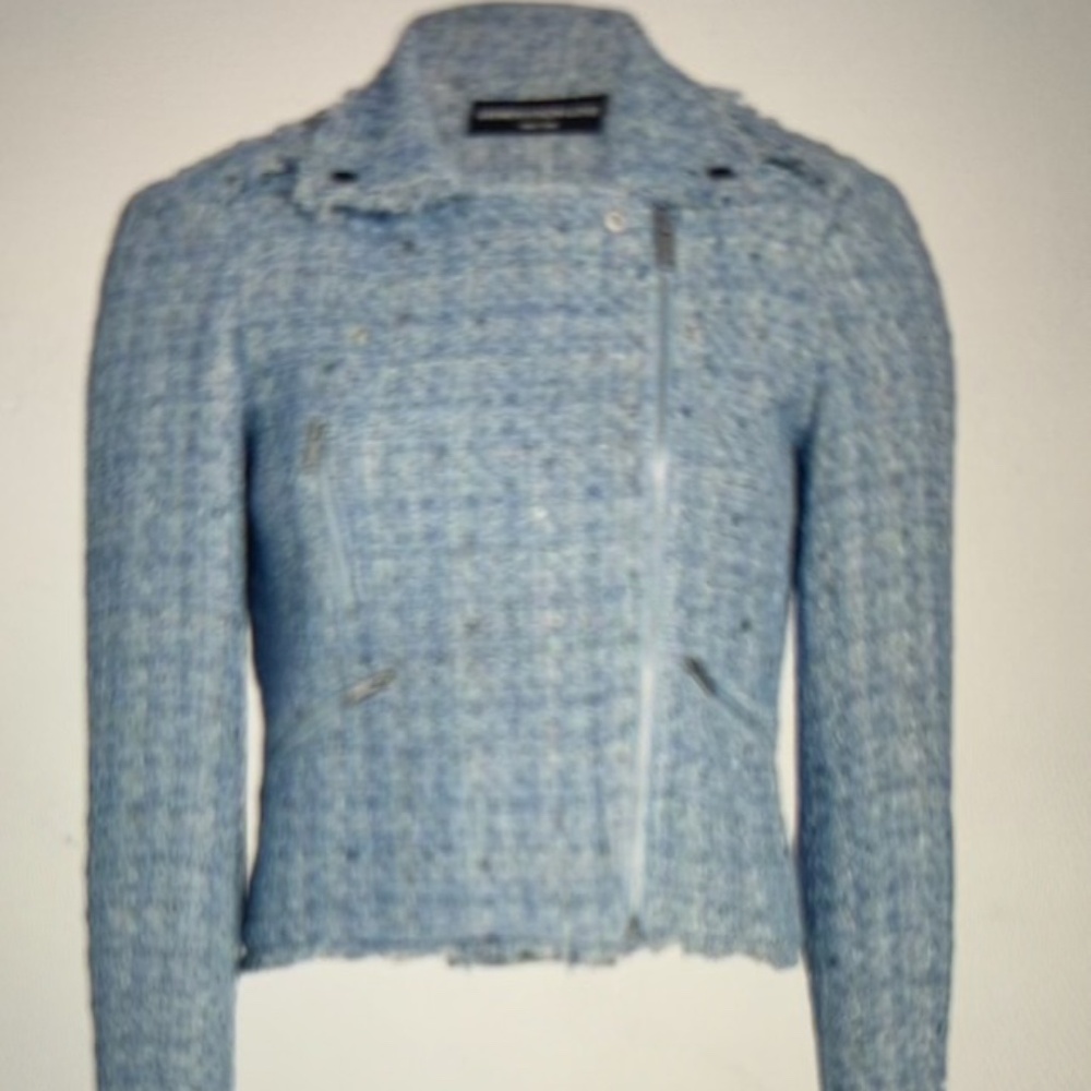 Generation Love Robin Light Blue Metallic Tweed Moto Blazer